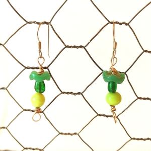 Vintage Handmade Earrings Green Bead Jewelry